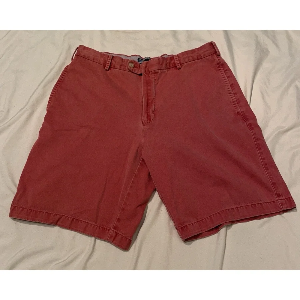 Peter Millar Mens Pima Cotton Flat Front Chino Shorts Salmon Pink Size 33 8.5 In
